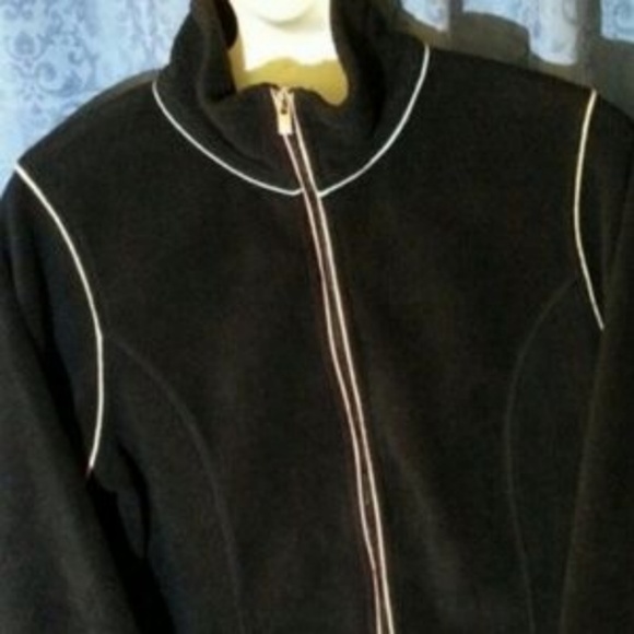 Izod black fleece zip-up jacket mint coral piping - Picture 4 of 6